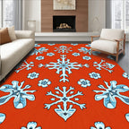 Crimson Snowflakes with Blue Floral Accents Rug