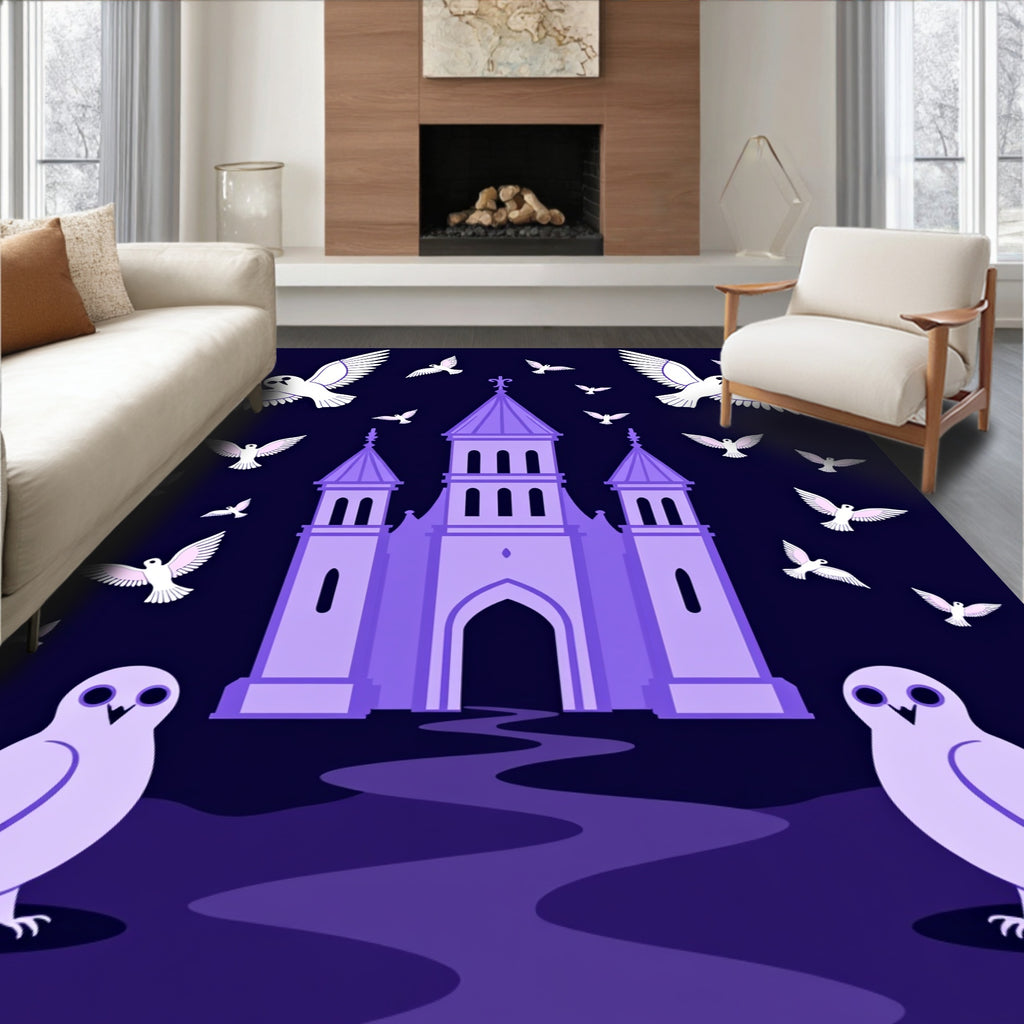 Purple Castle with Owls and Birds Rug