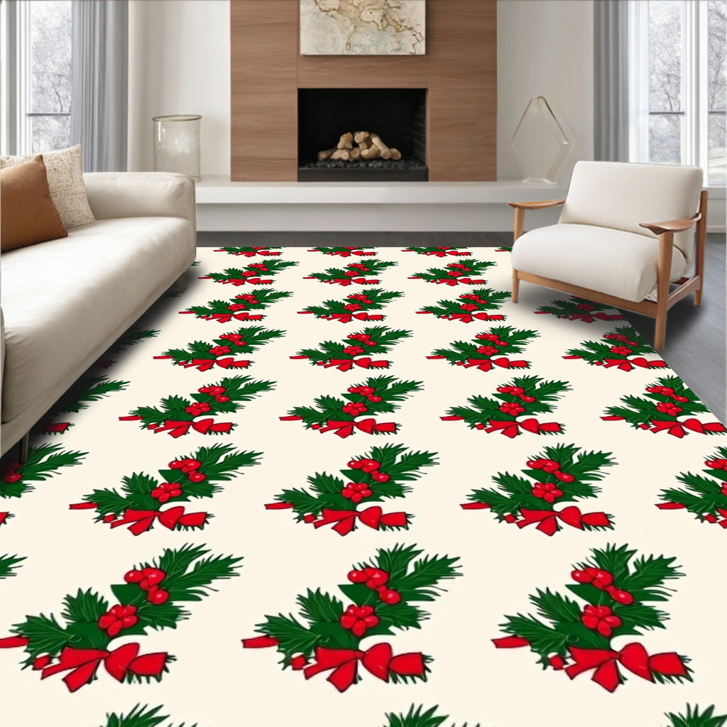 Festive Holly Berry Evergreen Bow Arrangement Rug