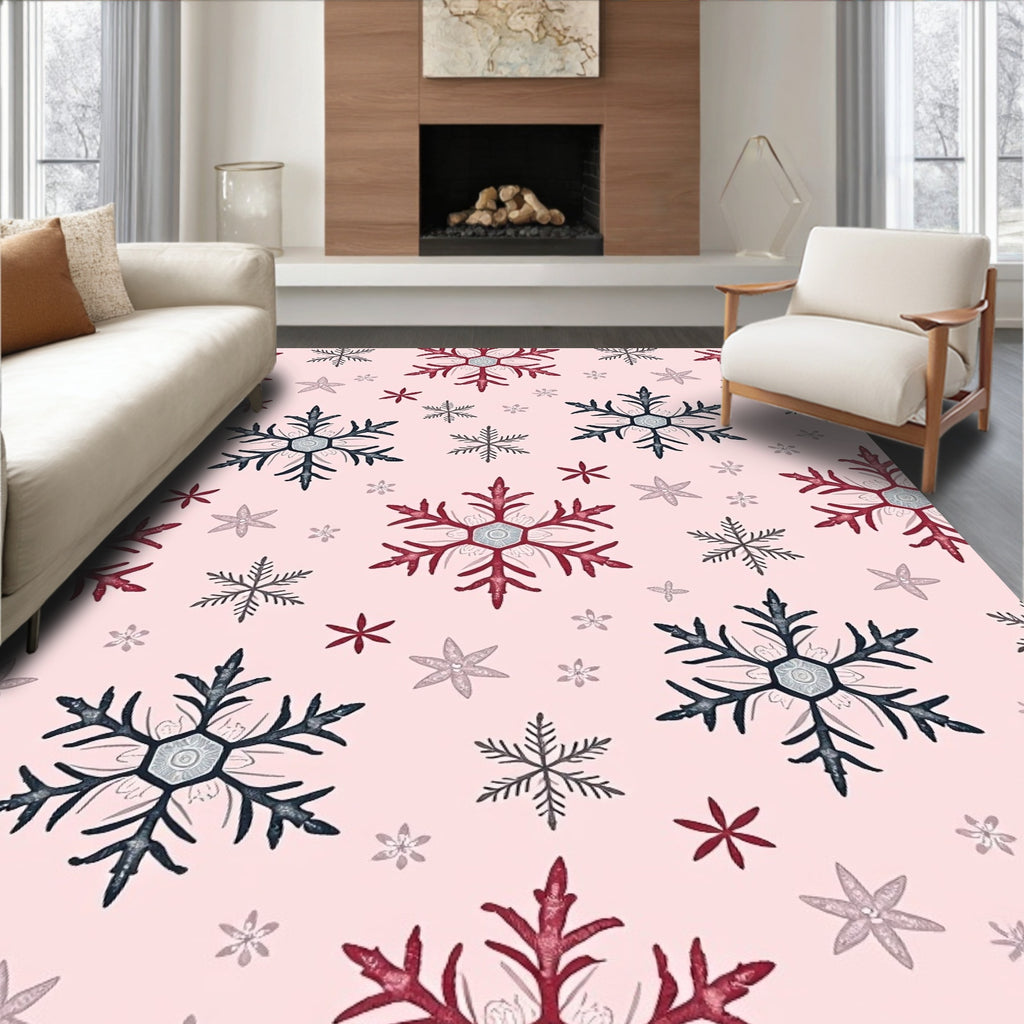 Deep Red Gray Snowflake Cluster Rug