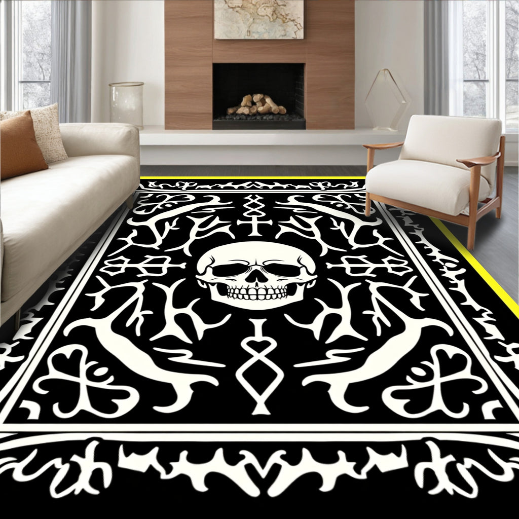 Gothic Black White Skull Ornament Rug