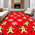 Festive Red Gingerbread Snowflakes Scattering Rug
