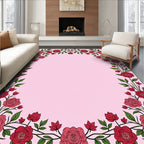 Romantic Red Rose Garland Border Rug