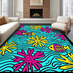 Bright Yellow Pink Flower Fish Aqua Rug
