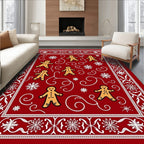 Festive Red Gingerbread Snowflake Border Rug