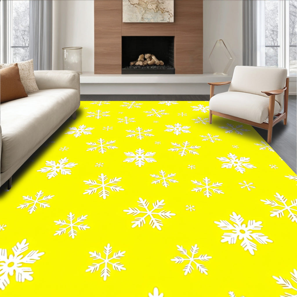 White Snowflake Fall Bright Yellow Rug