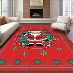 Cheerful Santa Gifts Snowflakes Red Rug