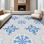 Mandala Blue Floral Gray Background Rug