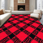 Bold Red Geometric Diamond Check Rug