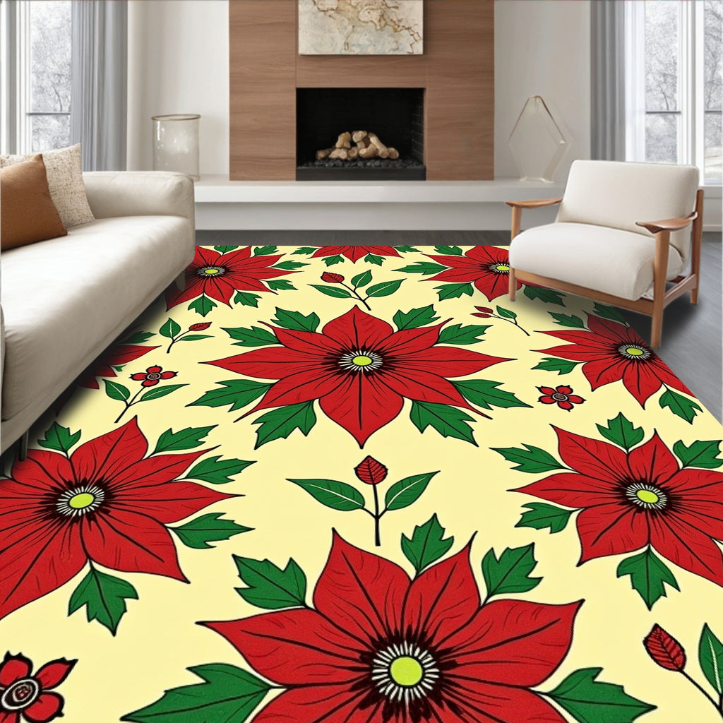Crimson Red Floral Blossom Botanical Rug