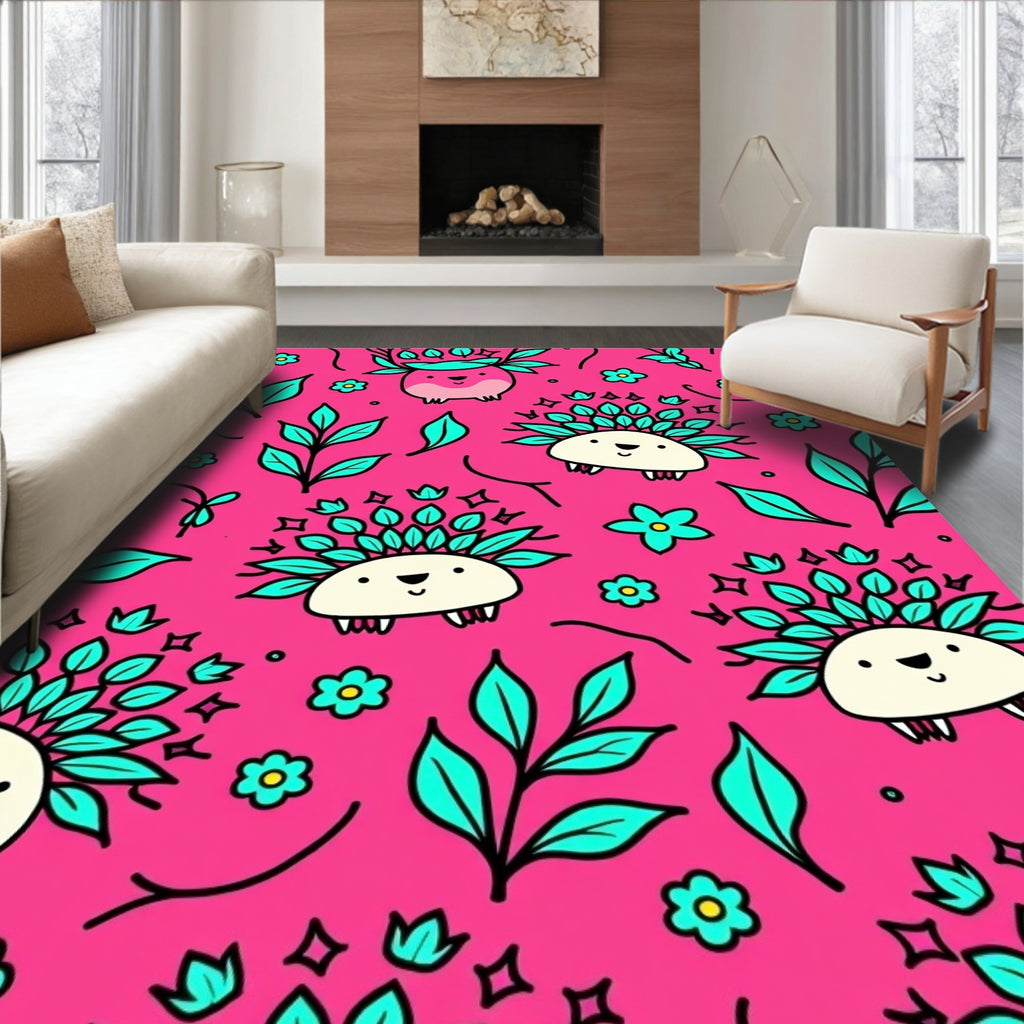 Cute Hedgehog Floral Whimsy Rug