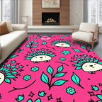 Cute Hedgehog Floral Whimsy Rug