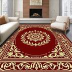Regal Crimson Gold Floral Medallion Border Rug
