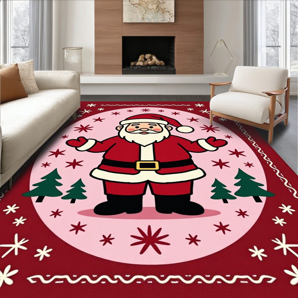 Cute Santa Claus with Trees and Snowflakes Rug