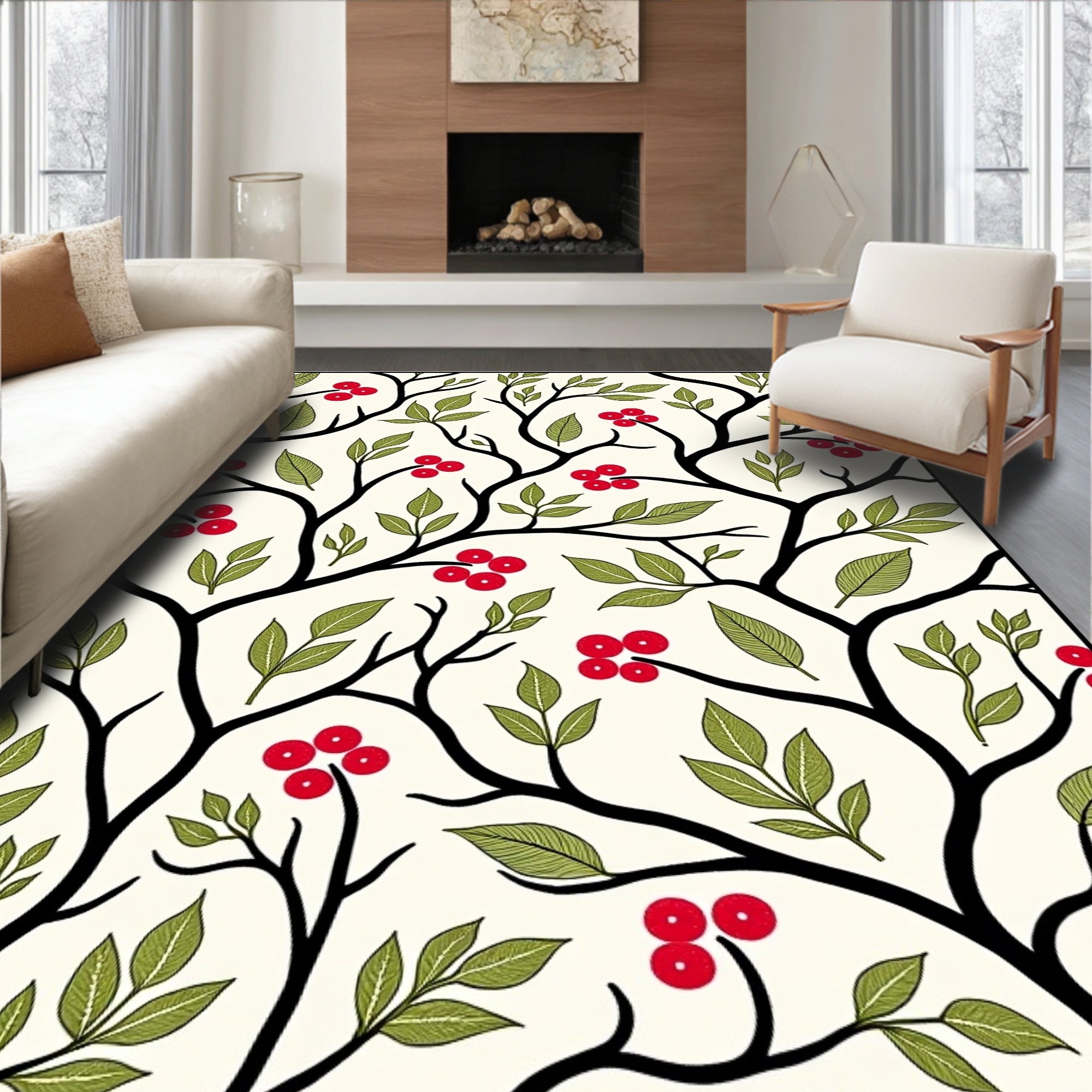 Black Branch Red Berry Garden Rug