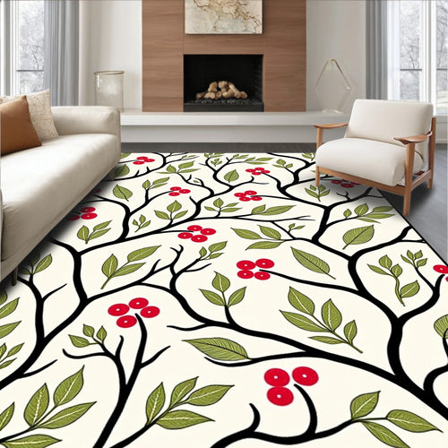 Black Branch Red Berry Garden Rug