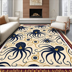 Navy Octopus Swirls Cream Rug