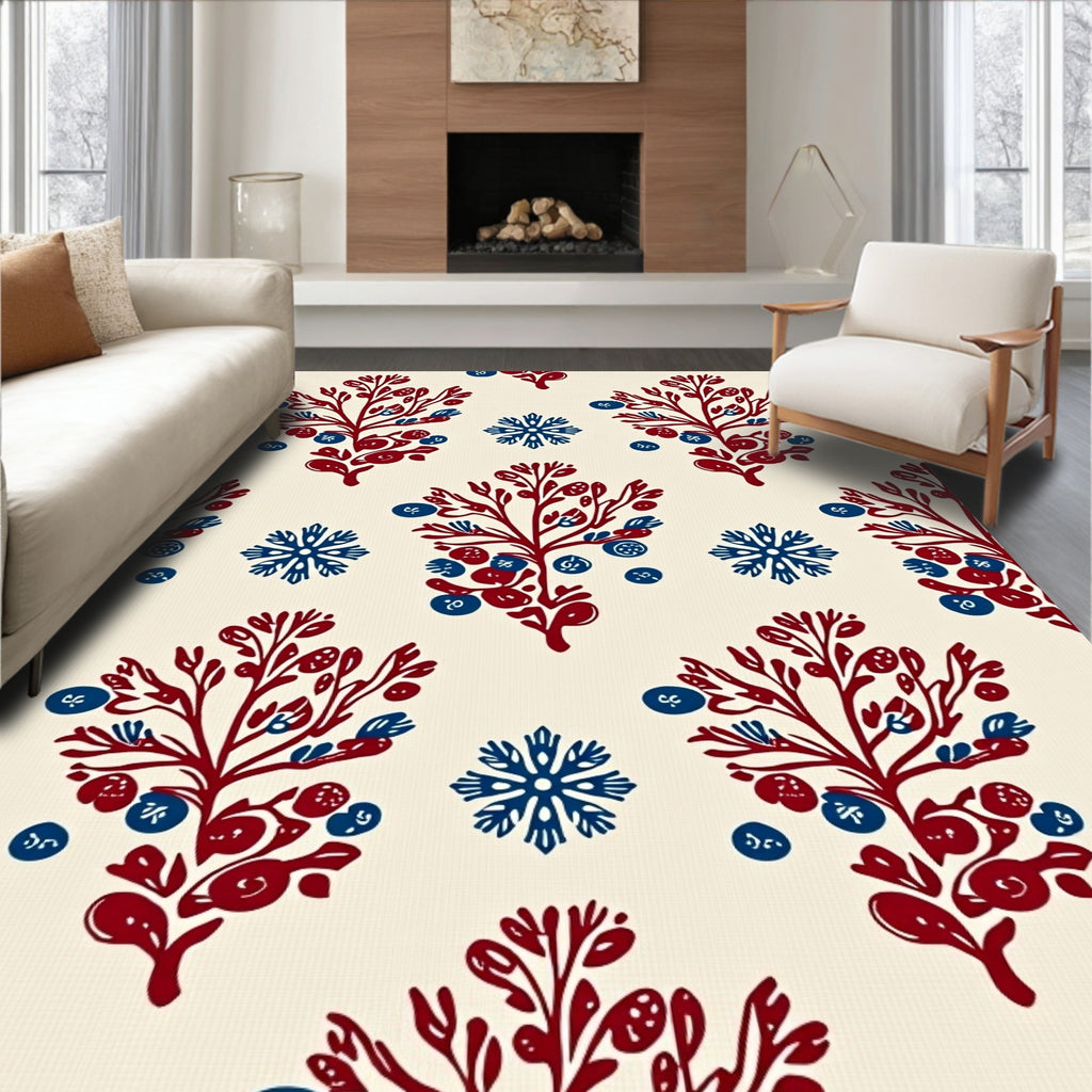 Crimson Blue Berry Branch Stars Rug