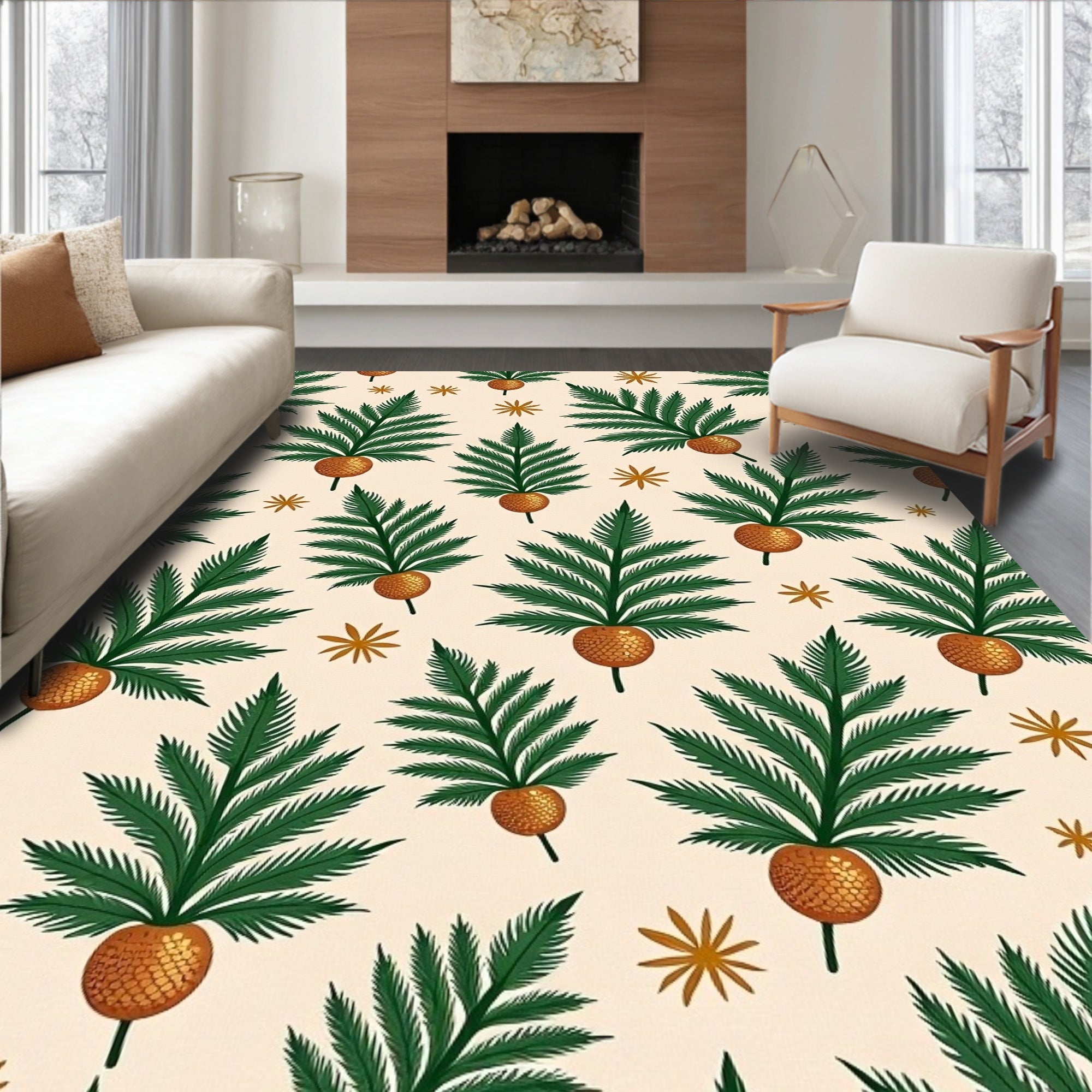 Golden Orb Palm Frond Medallion Rug