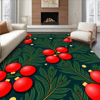 Festive Red Ornaments Green Branches Accent Rug