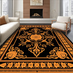 Orange Floral Medallion Black Frame Rug