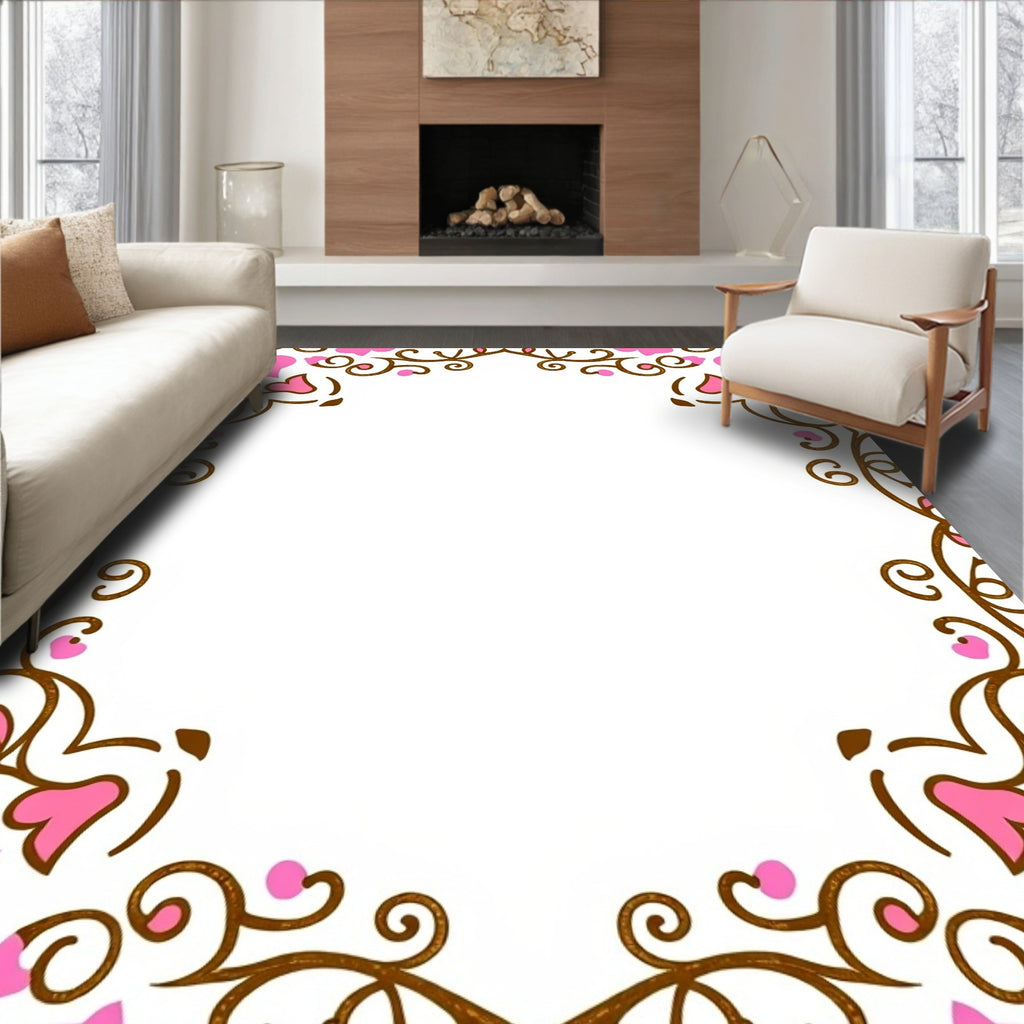 Pink Heart Vine Border Rug