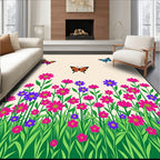 Whimsical Butterflies Amidst Floral Garden Rug