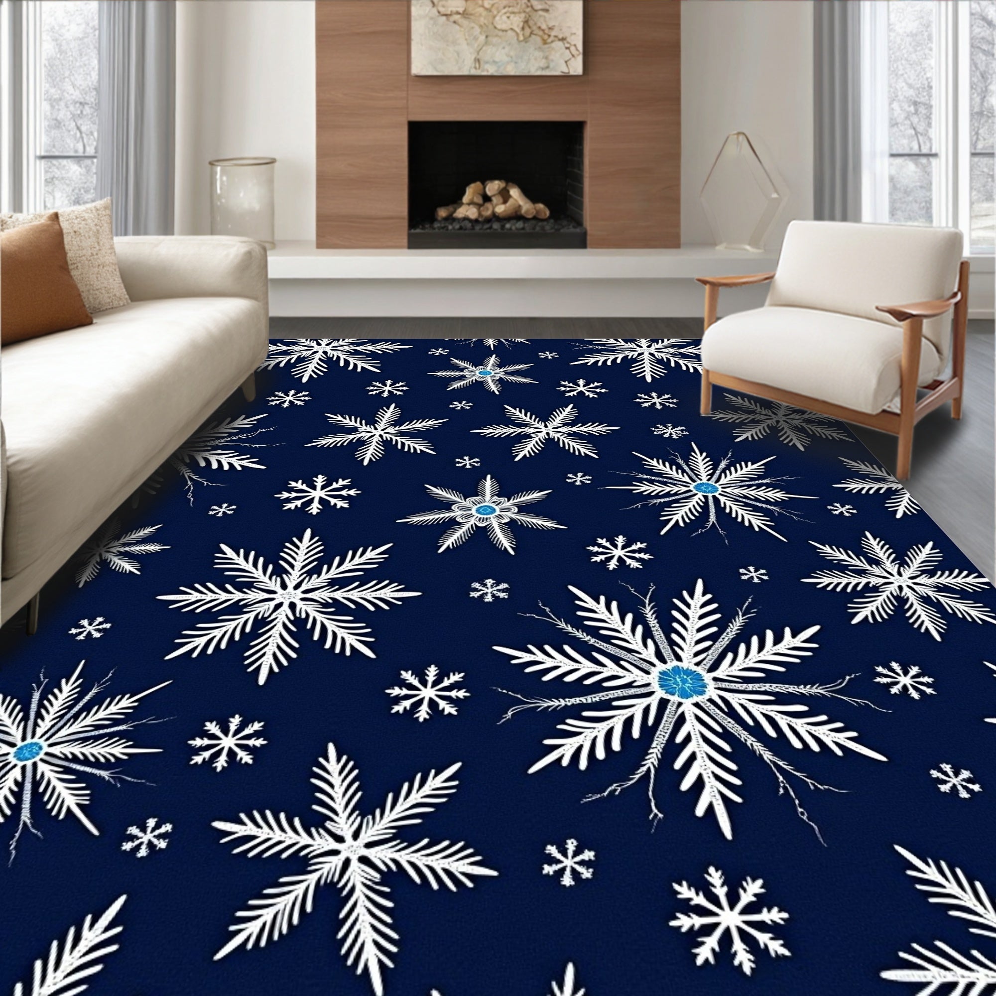 Midnight Blue Snowflake Cluster Rug