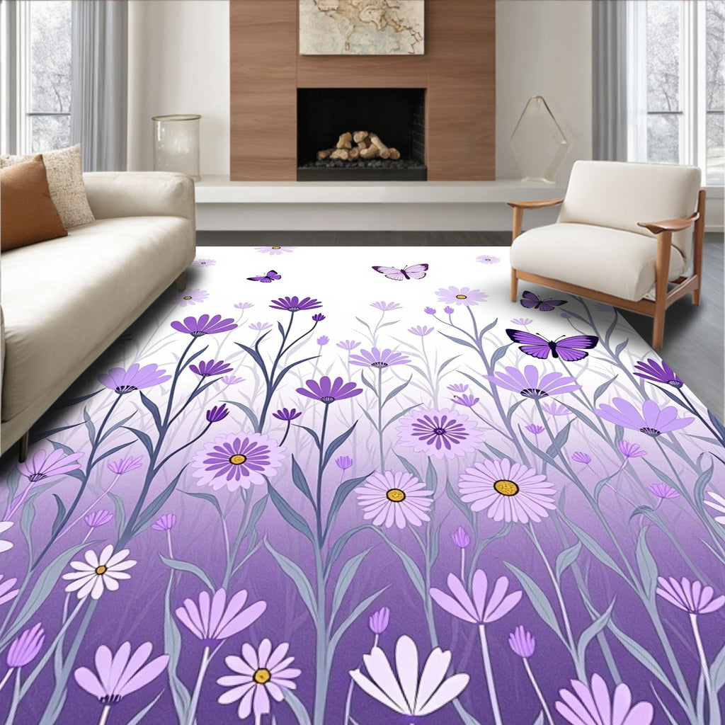 Purple Butterflies Meadow Floral Arrangement Rug