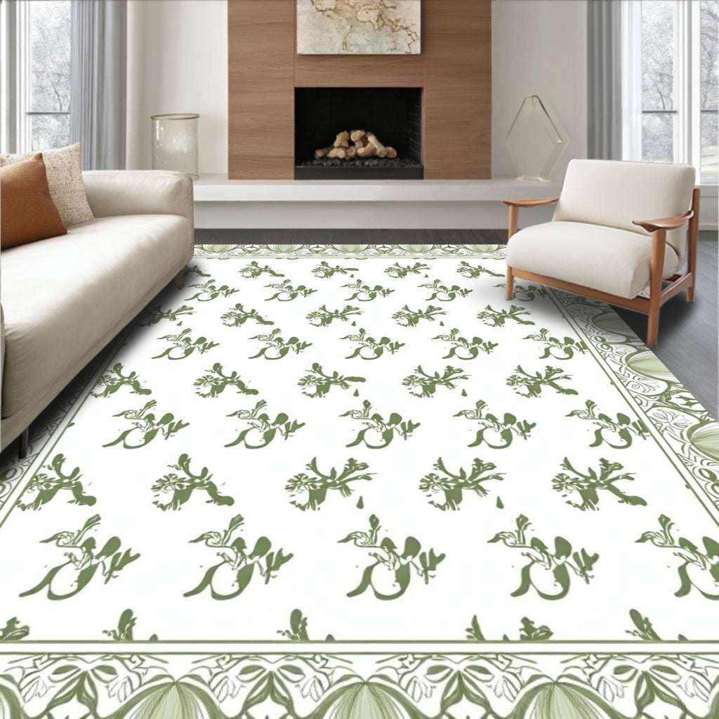 Sage Green Floral Sprig Garland Rug