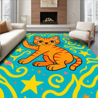 Playful Orange Cat Starry Swirl Rug