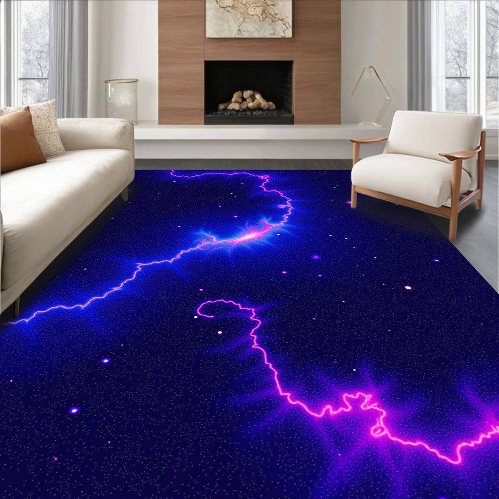 Cosmic Neon Lightning Swirl Rug