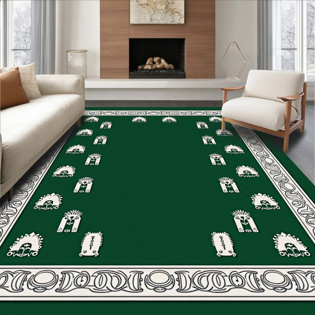 Emerald Green Tribal Crest Square Rug