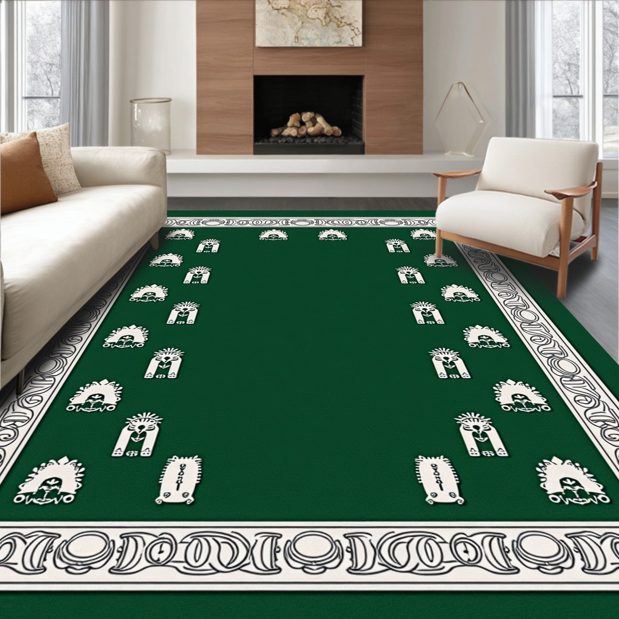 Emerald Green Tribal Crest Square Rug