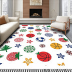 Playful Sports Balls Floral Collage Rug