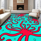 Crimson Octopus Swirl Aqua Rug