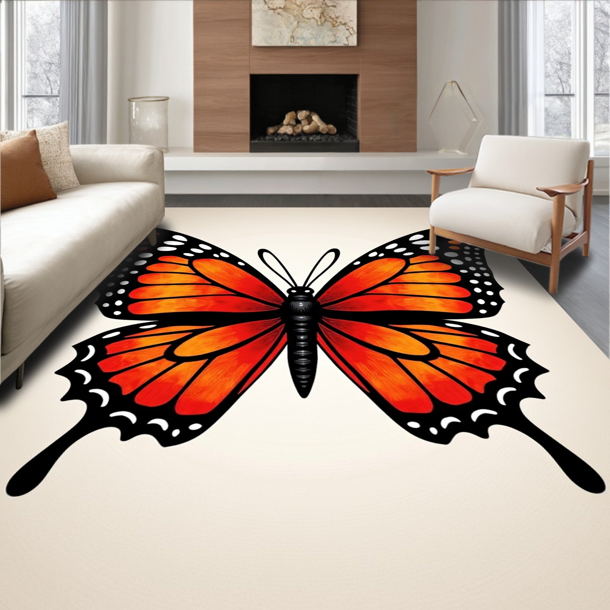 Vibrant Orange Monarch Butterfly Wings Rug