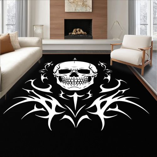 Black White Skull Tribal Burst Rug