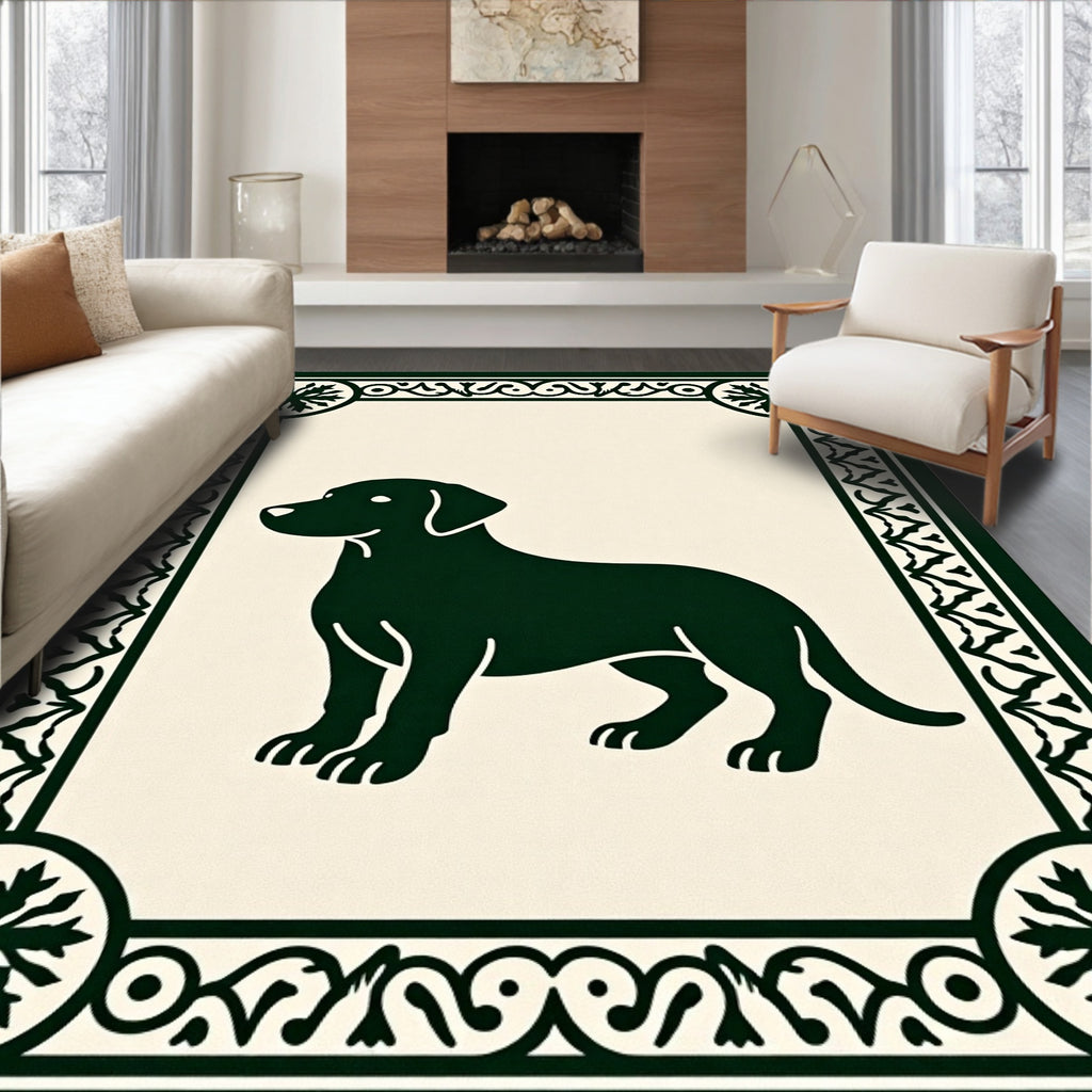 Dark Green Dog Framed Illustration Rug