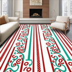Red Teal Vertical Stripe Swirl Rug