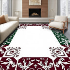 Maroon White Green Floral Tile Frame Rug