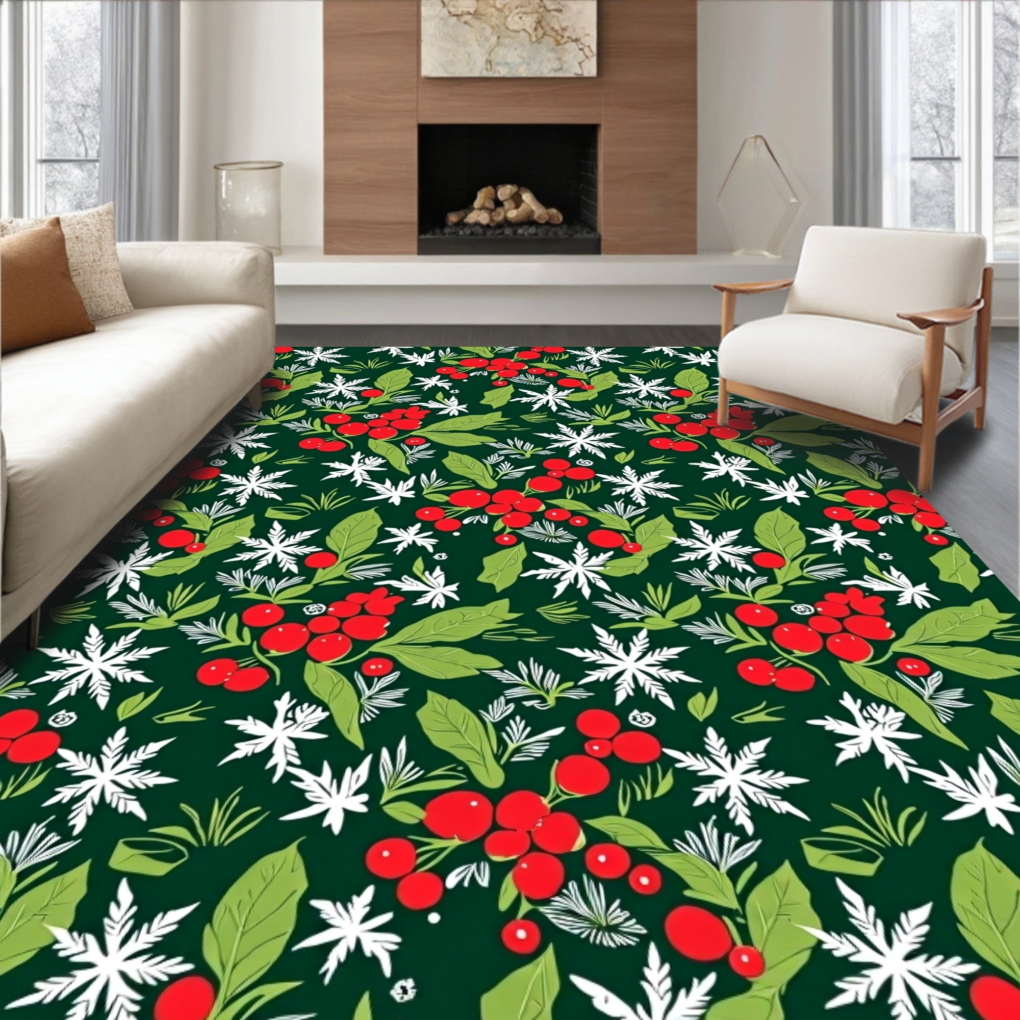 Winter Berry Snowflake Garland Rug