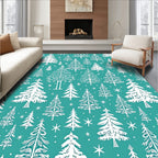 Aqua White Silhouette Evergreen Forest Rug