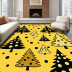Golden Yellow Christmas Trees Scattered Circles Rug