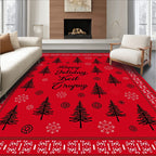 Festive Red Christmas Tree Snowflakes Rug