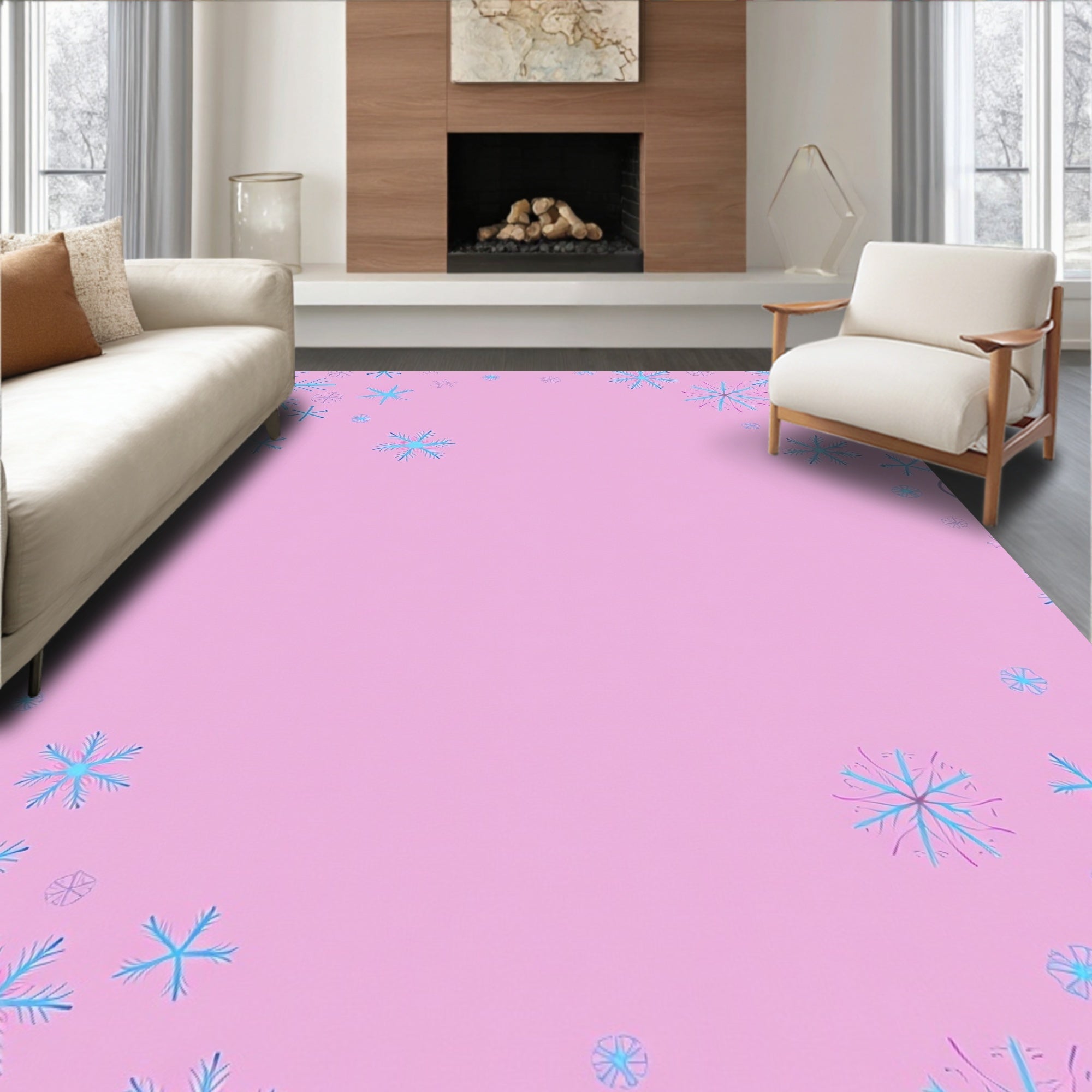 Pink Sky Blue Snowflake Charm Rug