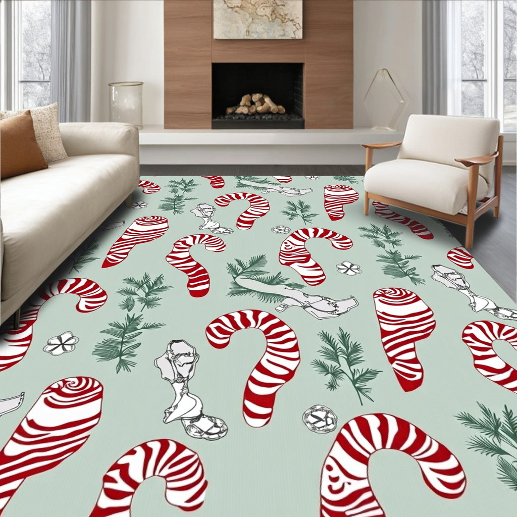 Red White Candy Cane Pine Sprigs Rug