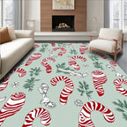Red White Candy Cane Pine Sprigs Rug