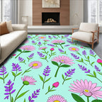 Pink Daisy Lavender Garden Whimsy Rug