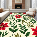 Crimson Poinsettia Foliage Cream Rug